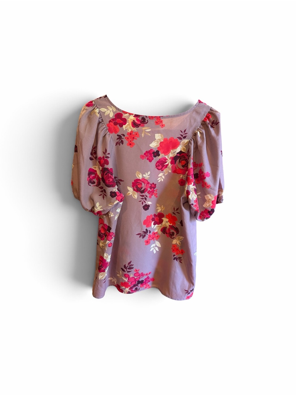 Floral Lavender Puff-Sleeve Women's Top - Picture 2 of 4